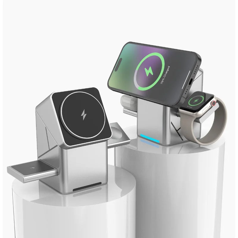 Magic Cube Spin Wireless Charger with Strong Magnetism 15W Fast Charging 3-in-1 New Desktop Wireless Charger for Cross-border