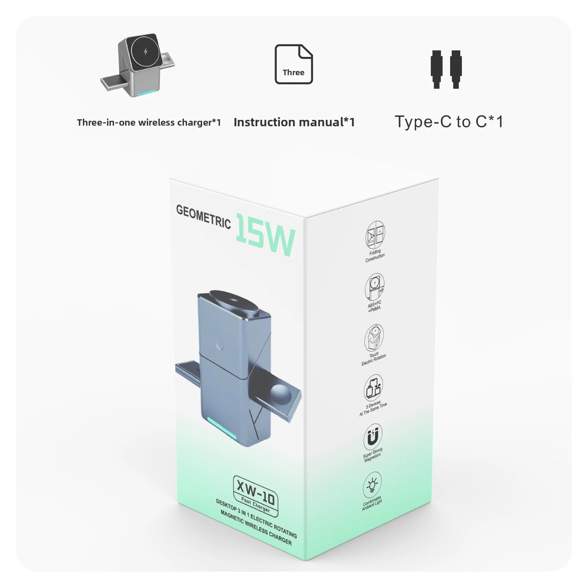 Magic Cube Spin Wireless Charger with Strong Magnetism 15W Fast Charging 3-in-1 New Desktop Wireless Charger for Cross-border